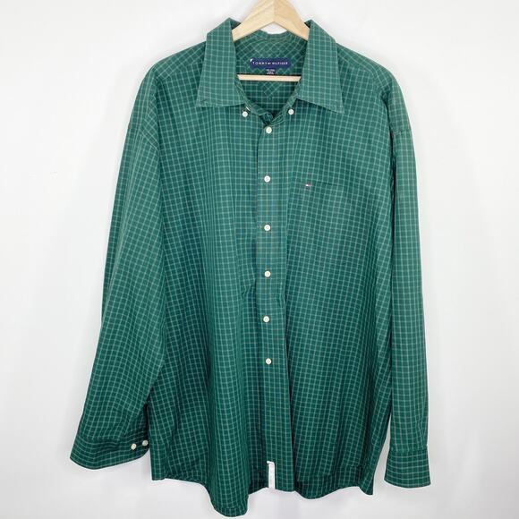 Tommy Hilfiger Green Plaid Collared Button Up Shirt Men's Size XX-Large XXL - Picture 1 of 7